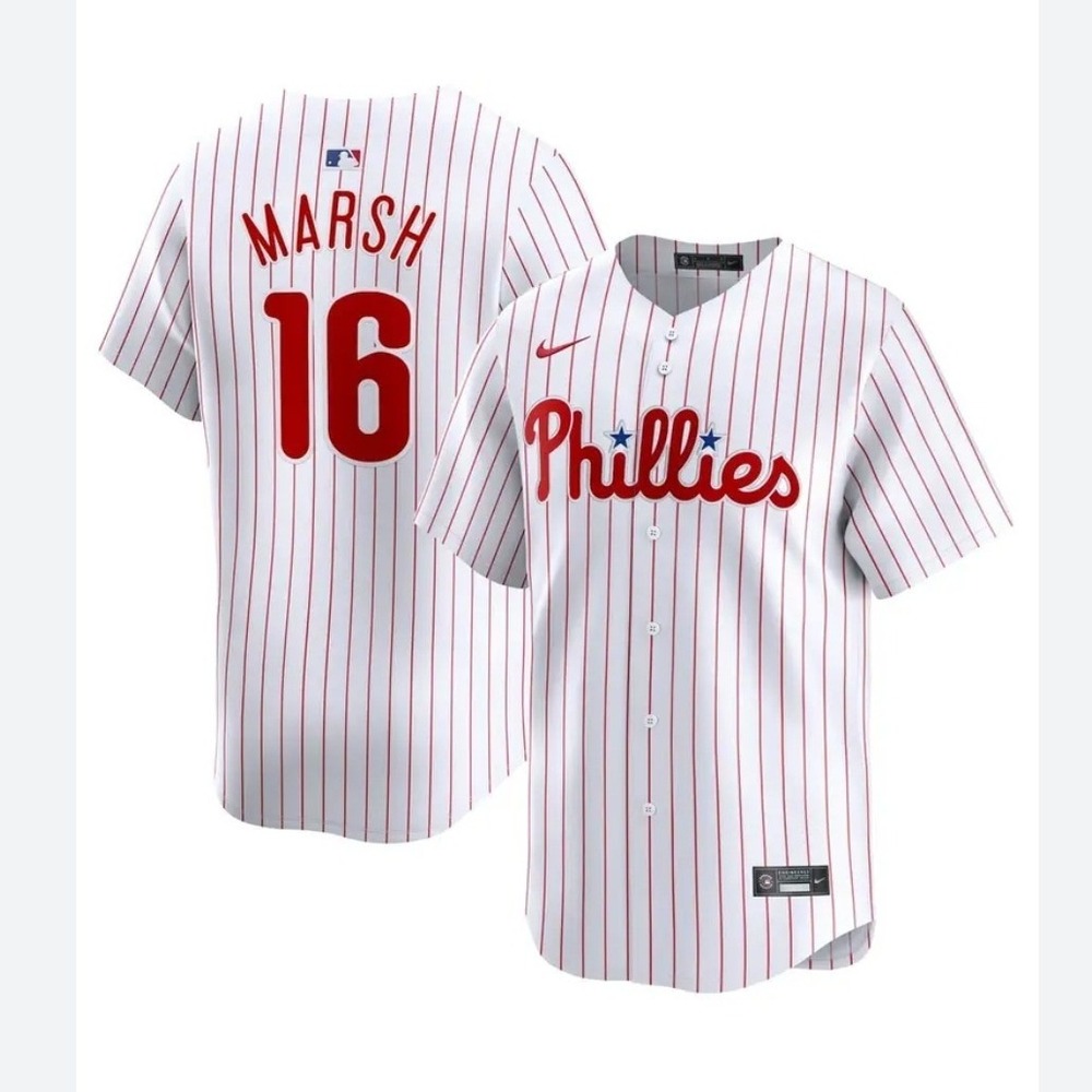 Nike MLB Jersey B.Marsh #16 Philadelphia Phillies Men XXXXL White Red Pinstripe - Picture 2 of 11